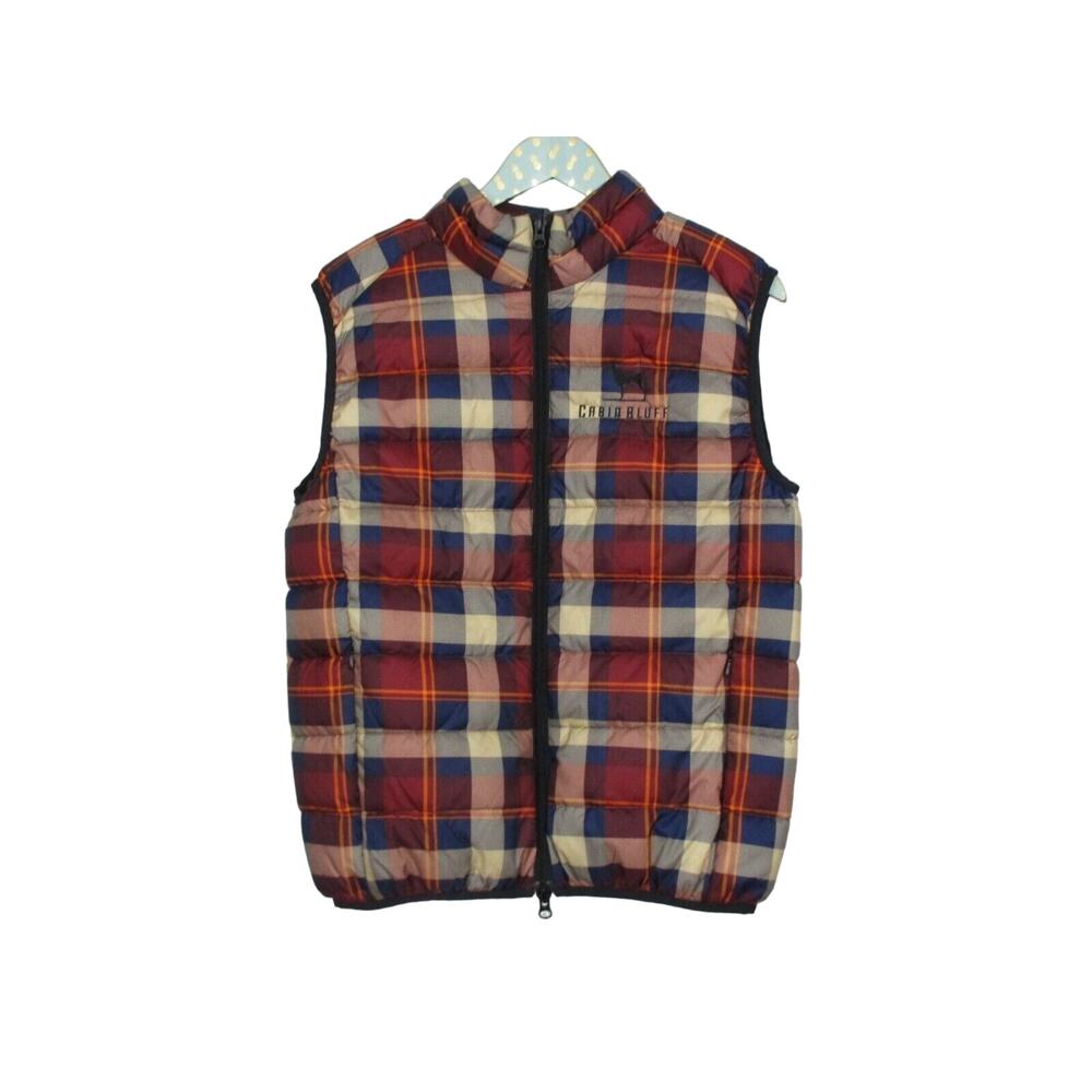 ECOALF Cardiff Vest Jacket Puffer Down Fill Primaloft Full Zip Tartan Plaid Logo